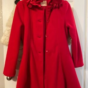 Copper Key Vibrant Red Coat with Ruffle Detail